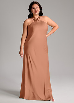 Azazie Doretta Bridesmaid Dresses Bronzer Mermaid Pleated Stretch Satin Dress image9