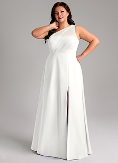 Azazie Phaedra Bridesmaid Dresses White A-Line One Shoulder Chiffon Dress image13