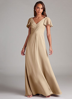 Azazie Soren Brautjungfernkleider A-Linie Gestreift Chiffon Kleid Champagner image3