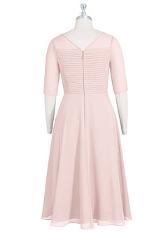 Azazie Naomi Mother of the Bride Dresses Blushing Pink A-Line Boatneck Pleated Chiffon Dress image8