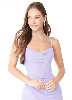 Azazie Mai Brautjungfernkleider Etui Plissee Chiffon Kleid Flieder image5