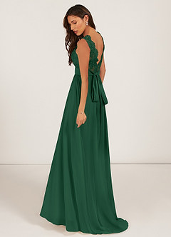 Azazie Gertrude Abiti da Damigella Abito A-Line in Chiffon Pizzo Verde Scuro image4