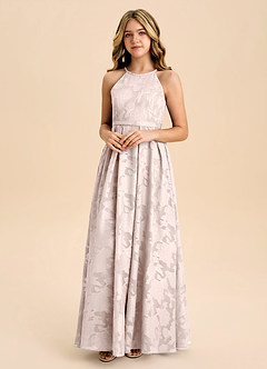 Azazie Arianthe Junior Blushing Pink A-Line Pleated Floral Burnout Dress image4