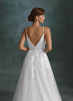 Azazie Rhodes Wedding Dresses Diamond White A-Line V-Neck Sequins Tulle Dress image8