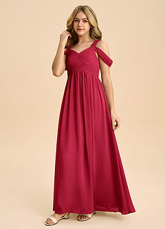 Azazie Lianne Junior Scarlet A-Line Off the Shoulder Chiffon Dress image6