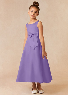 Azazie Lindy Flower Girl Dresses Tahiti A-Line Pleated Matte Satin Dress image3