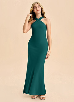 Azazie Doretta Junior Peacock Sheath Pleated Chiffon Dress image3