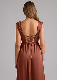 Azazie Hattie Bridesmaid Dresses Clay A-Line Corset Stretch Satin Dress image7