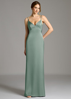 Azazie Adriane Abiti da Damigella Abito Tubino in Raso Elasticizzato Fiocco Salvia Argentata image1