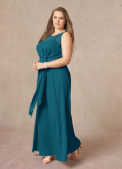 Azazie Marchioness Mother of the Bride Dresses Ink Blue A-Line Scoop Pleated Chiffon Dress image9
