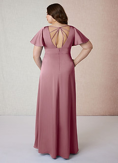 Azazie Lani Bridesmaid Dresses Vintage Mauve A-Line Flounce Sleeve Stretch Satin Dress image8