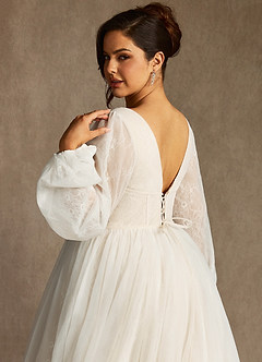 Azazie Cressida Wedding Dresses Diamond White Champagne Ball-Gown Lace Tulle Dress image10