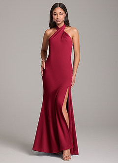 Azazie Lorena Bridesmaid Dresses Burgundy Mermaid Pleated Chiffon Dress image1