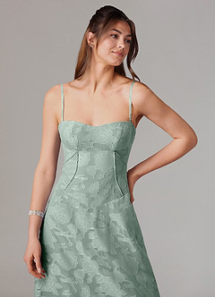 Azazie Valentine Robes de demoiselle d'honneur Robe Trapèze en Blumen-Burnout Décolleté en cœur Agave image6