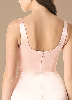 Azazie Joyce Robes de demoiselle d'honneur Robe Trapèze en Satiné métallisé Fente Latérale Or Rose image5