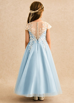 Azazie Dandelion Flower Girl Dresses Sky Blue Ball-Gown Lace Dress image5