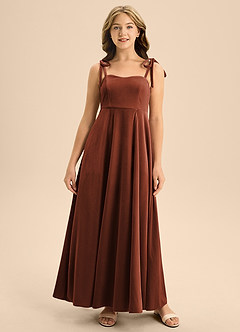 Azazie Rosey Junior Terracotta A-Line Sweetheart Neckline Velvet Dress image3