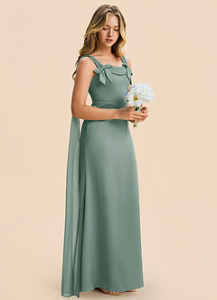 Azazie Chelsea Junior Silver Sage Sheath Pleated Stretch Satin Dress image6
