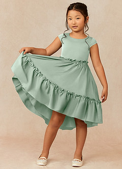 Azazie Lee Final Sale Agave A-Line Bow Stretch Satin Dress image1