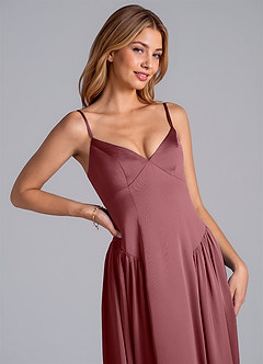 Azazie Kirby Bridesmaid Dresses Desert Rose A-Line Stretch Satin Dress image2