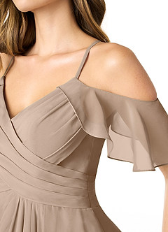 Azazie Dakota Brautjungfernkleider A-Linie V-Hals Gefaltet Chiffon Kleid Taupe image5