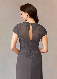 Azazie Junie Mother of the Bride Dresses Steel Grey A-Line Lace Chiffon Dress image6