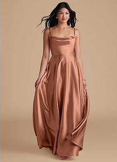 Azazie Elle Bridesmaid Dresses Bronzer A-Line with Pockets Metallic Satin Dress image5