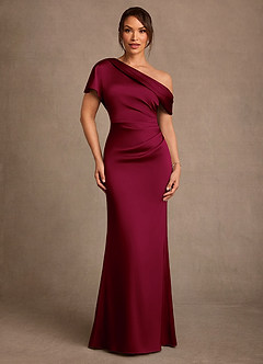 Azazie Rutha Mother of the Bride Dresses Burgundy Sheath One Shoulder Stretch Satin Dress image1