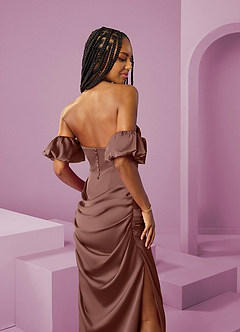 Barbie ♥ Azazie Vestidos de damas de honor Vestido de Expresado de Satén Elástico de Corte Recto Convertible con Vestidos sin tirantes image16