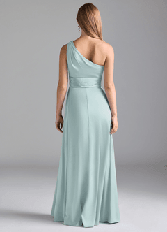 Azazie Dallas Jurken voor bruidsmeisjes Jurk van Stretch Satijn met A-Lijn One-Shoulder De Nevel image2