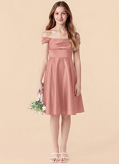 Azazie Amira Junior Rosette A-Line Pleated Stretch Satin Dress image6