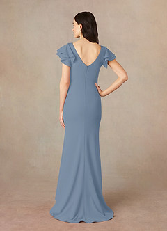 Azazie Peppermint Final Sale Dusty Blue Mermaid Scoop Ruched Stretch Crepe Dress image4