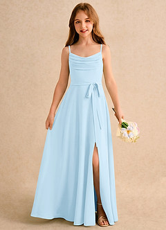 Azazie Jasslyn Girls Formal Abiti da Ragazza di Fiori Abito A-Line in Chiffon Plissettato Azzurro image1