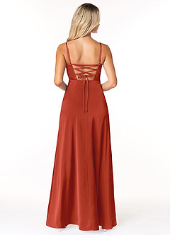 Azazie Marchella Bridesmaid Dresses Rust A-Line Corset Stretch Satin Dress image2