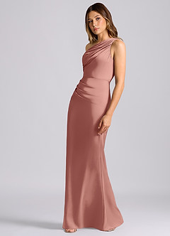 Azazie Akilah Bridesmaid Dresses Rosette Mermaid One Shoulder Stretch Satin Dress image5