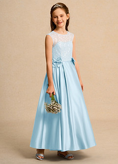 Azazie Candy Girl Flower Girl Dresses Sky Blue Ball-Gown Bow Matte Satin Dress image7