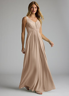 Azazie Gina Final Sale Taupe A-Line V-Neck Pleated Chiffon Dress image4