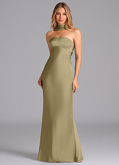Azazie Lusinda Bridesmaid Dresses Moss Green Mermaid Strapless Stretch Satin Dress image4