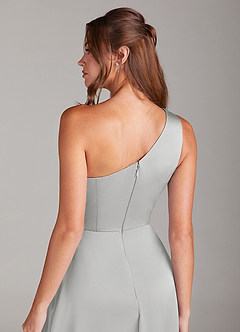 Azazie Brooke Brautjungfernkleider A-Linie One-Shoulder Stretch-Satin Kleid Silber image2