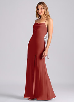 Azazie Grata 신부 들러리 드레스 인어 주름진 쉬폰 바닥 길이 드레스 image4