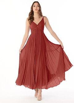 Azazie Raychelle Brautjungfernkleider A-Linie V-Hals Chiffon Kleid Terrakotta image1