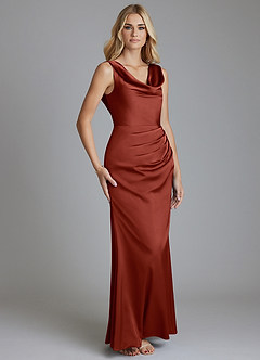 Azazie Tallie Bridesmaid Dresses Terracotta Mermaid Pleated Stretch Satin Dress image7