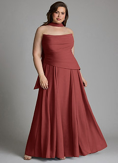 Azazie Gabriela Bridesmaid Dresses Terracotta A-Line Corset Chiffon Dress image18