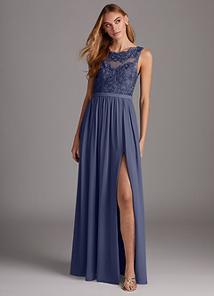 Azazie Elly Bridesmaid Dresses Stormy A-Line Lace Scoop Neck Chiffon Dress image3
