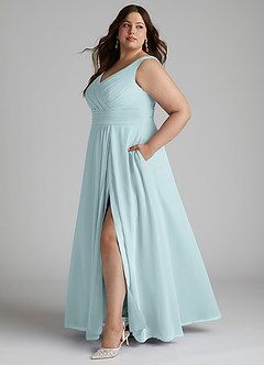 Azazie Karina Bridesmaid Dresses Mist A-Line Pleated Chiffon Dress image7