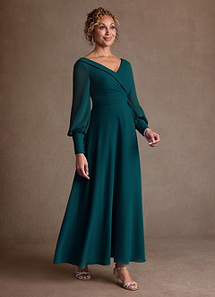 Azazie Paterson Suknie dla Matki Panny Młodej Linia A Pofałdowany Szyfon Długość kostki Sukienka image3