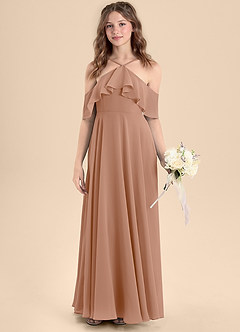 Azazie Tessabelle Junior Abito A-Line in Chiffon a Spalla Scoperta Champagne Rosa image4