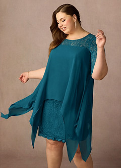 Azazie Flo Mother of the Bride Dresses Ink Blue A-Line Lace Chiffon Dress image12