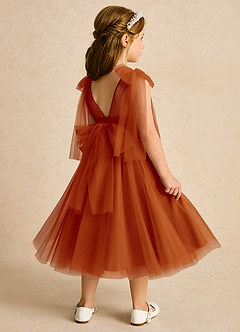 Azazie Dori Robe Demoiselle D'honneur Fillette Robe Trapèze en Tulle Rayé Paprika image3