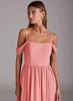 Azazie Calianna Bridesmaid Dresses Coral A-Line Off the Shoulder Chiffon Convertible Dress image7